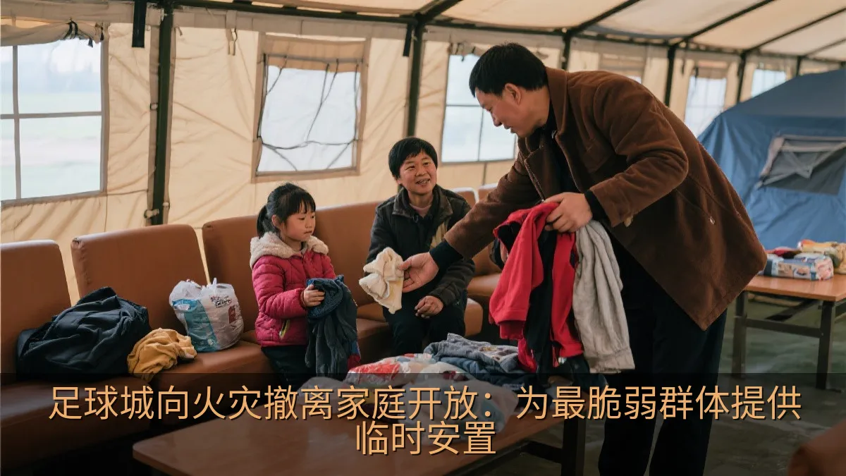 工作人员在临时住宿设施中协助撤离家庭